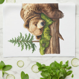 Rustig trädbeklädnad Bear Vattenfärg Kökshandduk