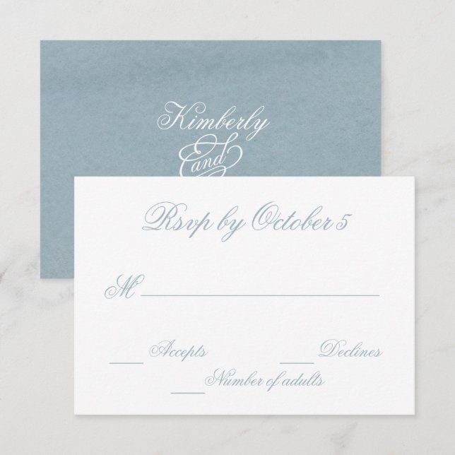 Rustig vattenfärg Dusty Blue Nature Leafy Bröllop OSA Kort (Fram/baksida)