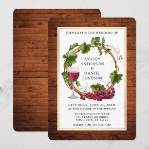 Rustig vattenfärg Grape Vines Wood Wandan Bröllop Inbjudningar