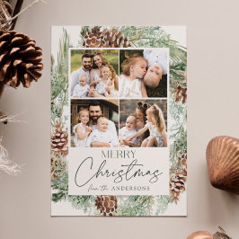 Rustig vattenfärg Gräs Cone-andedräkt Fotokollage Julkort