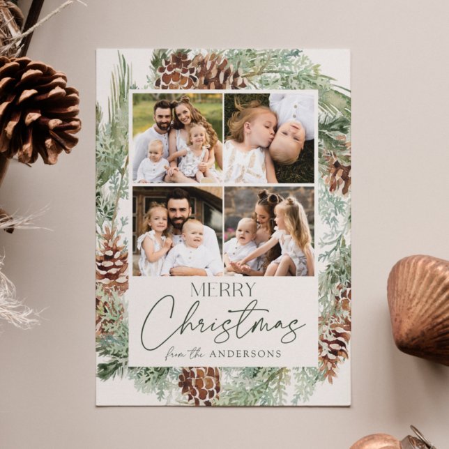 Rustig vattenfärg Gräs Cone-andedräkt Fotokollage Julkort (Skapare uppladdad)