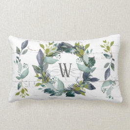 Rustig vattenfärg Laurel Utandning Monogram Lumbarkudde