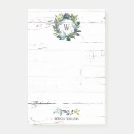 Rustig vattenfärg Laurel Utandning Monogram Namn 4 Post-it Block