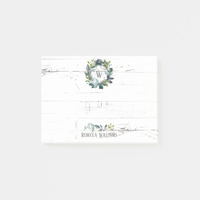 Rustig vattenfärg Laurel Utandning Monogram Namn Post-it Block (Framsida)