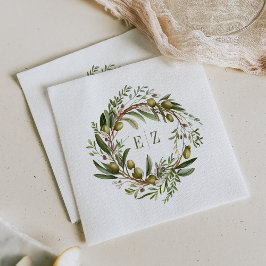 Rustig vattenfärg Olive Wandeans Bröllop Pappersservett