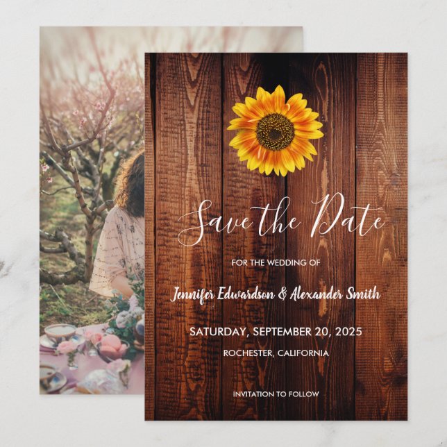 Rustig vattenfärg solros land Spara datum Datumet (Fram/baksida)