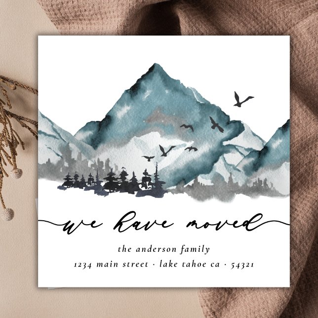 Rustig vattenfärg Vi har Flyttat Skogen-berget Meddelande (Skapare uppladdad)