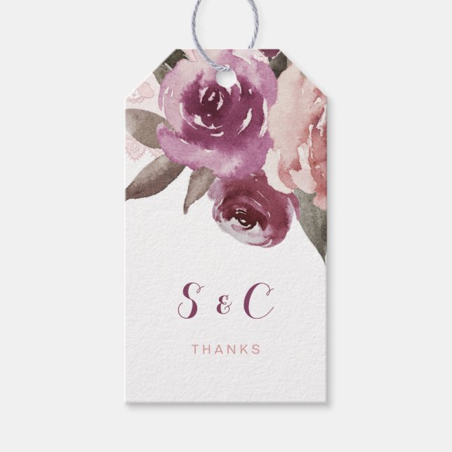 Rustig vattenfärgsfärg blommigt faller bröllopsmon presentetikett (Framsidan)