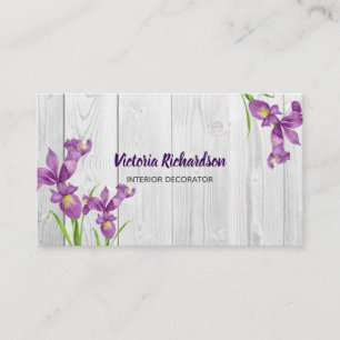 Rustig vattenfärgsfärg Lila Irises Blommigt Desi Visitkort
