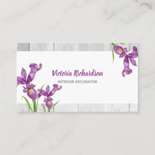 Rustig vattenfärgsfärg Lila Irises Blommigt Desi Visitkort