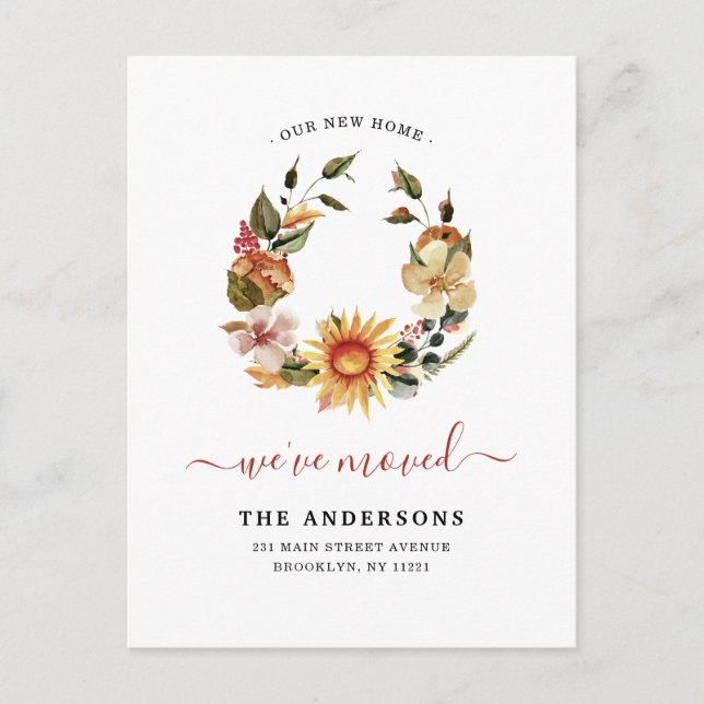 Rustig Vi har flyttat Chic Höstårsinandning Flytta Meddelande Vykort (Framsida)