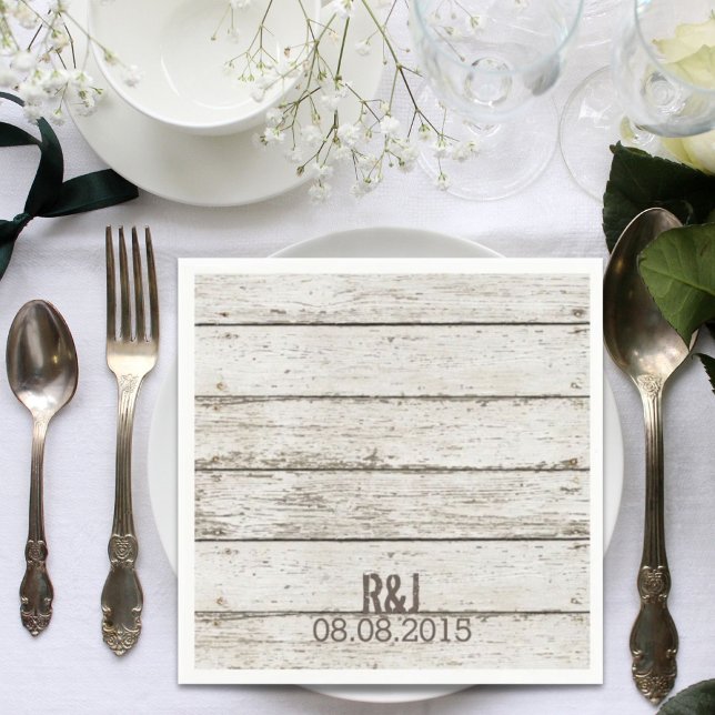 Rustig vintage, vit ladugårdslax bröllop pappersservett (rustic vintage white barn wood barn wedding paper napkins)