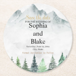 Rustiga berg och skogsfärgen Spara datumet Underlägg Papper Rund