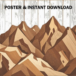 Rustiga bergslandskap på träbakgrund poster