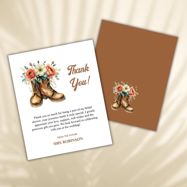 Rustiga Boots & Bubly Möhippa - tackkort (Budget Rustic Boots & Bubbly Bridal Shower Thank You Card  )
