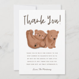 Rustiga Twillingar Unge Bear Baby Shower Tack för Kort