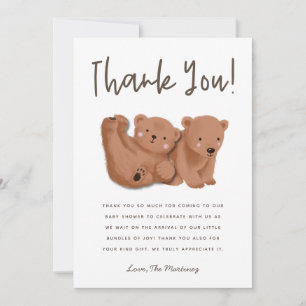 Rustiga Twillingar Unge Bear Baby Shower Tack för Kort