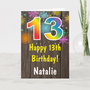 Rustik 13-årsdag Färgglada regnbågsfyrverkerier Kort
