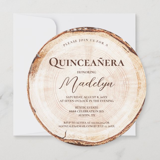 Rustik 15-årsdag Quinceanera Trästruktur Inbjudningar (Framsida)