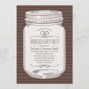 Rustik 25-års bröllopsjubileum Mason Jar-fest Inbjudningar