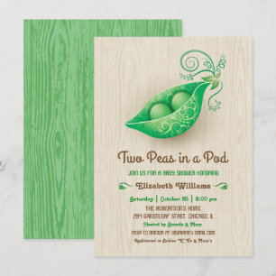 Rustik 2 ärter i en Pod Twillingar Baby Shower Inbjudningar