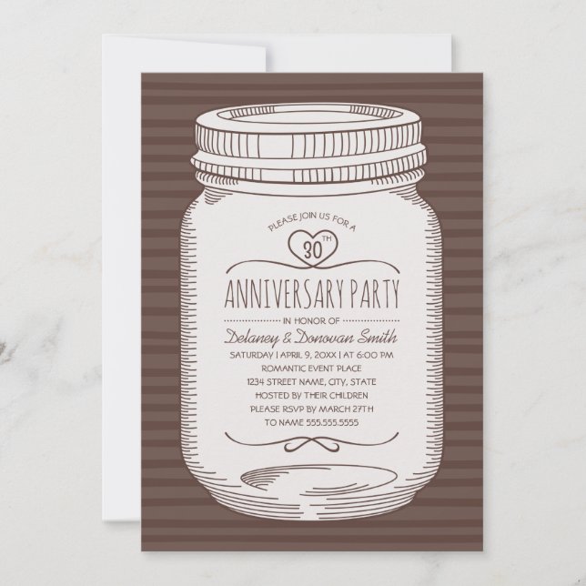 Rustik 30-års bröllopsjubileum Mason Jar-fest Inbjudningar (Framsida)