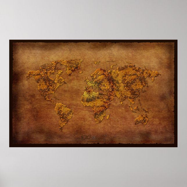 Rustik 3D-effekt World Map Art Poster (Framsidan)