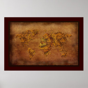 Rustik 3D-Poster med rostton World Map Art Poster