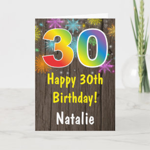 Rustik 40-årsdag Färgglada regnbågsfyrverkerier Kort