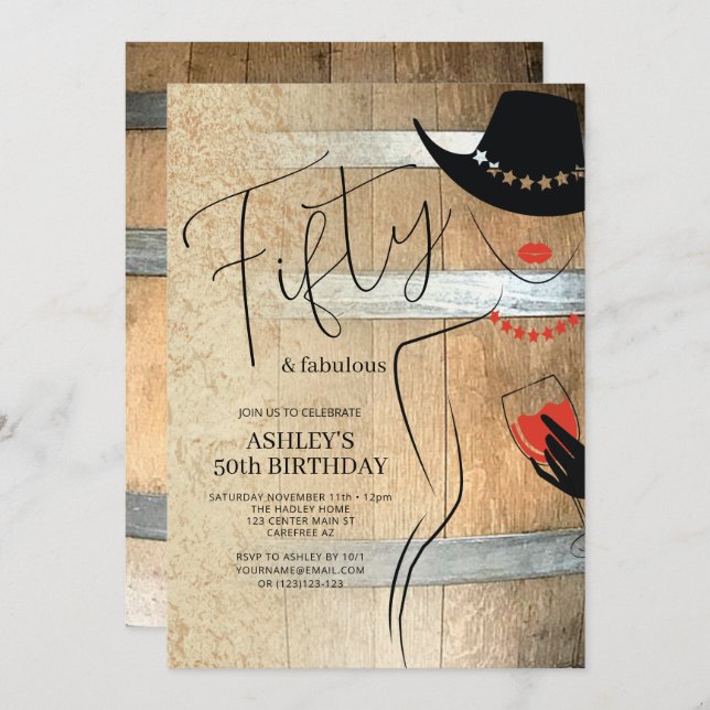 Rustik 50:e födelsedagsinbjudan till kvinnor inbjudningar (Fram/baksida)