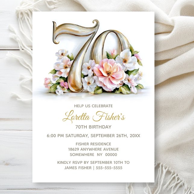 Rustik 70 Blommig 70-årsfest Inbjudningar (Skapare uppladdad)