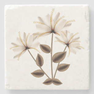 Rustik Abstrakt Ivory Brown Flower Grönt Löv Stenunderlägg