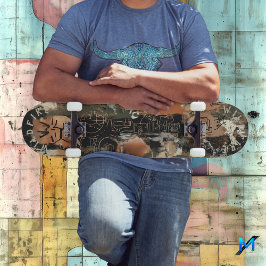 Rustik Abstrakt med Intricate Graffiti Line Mini Skateboard Bräda 18,5 Cm