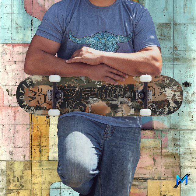 Rustik Abstrakt med Intricate Graffiti Line Mini Skateboard Bräda 18,5 Cm (Skapare uppladdad)