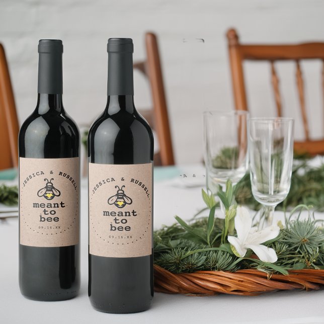 Rustik Äktenskap Menad Att Vara Bin Bröllop Vinflaska Etikett (Rustic Meant To Bee Wedding Wine Label)