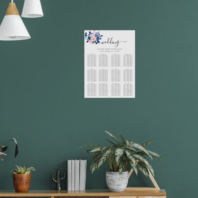 Rustik akvarell av en rosa och blå blomsterbukett poster (Vardagsrum 1)