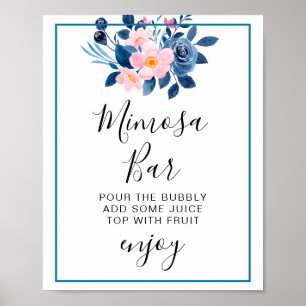 Rustik akvarell av en rosa och blå blomsterbukett poster