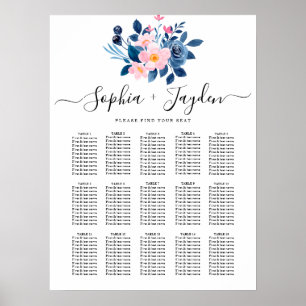 Rustik akvarell av en rosa och blå blomsterbukett poster