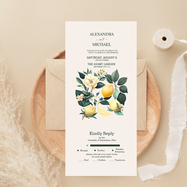 Rustik akvarell Citrus Bröllop  Allt-i-ett-inbjuda (Skapare uppladdad)