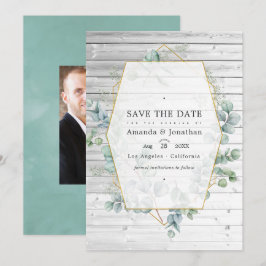 Rustik akvarell Eukalyptus Geometrisk Bröllop Spara Datumet