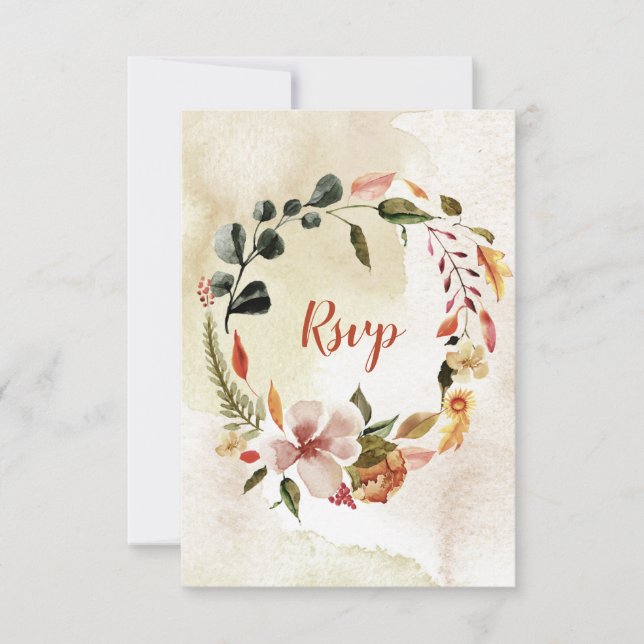 Rustik akvarell höst höst blommor RSVP OSA Kort (Framsida)