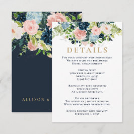 Rustik akvarell marin nyans guldblommig bröllop tilläggskort