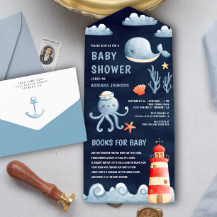 Rustik akvarell nautisk marinblå baby shower