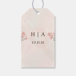 Rustik akvarell-persika och grön minimalistisk brö presentetikett