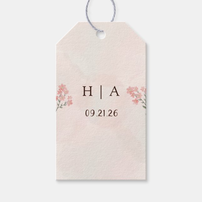 Rustik akvarell-persika och grön minimalistisk brö presentetikett (Framsidan)