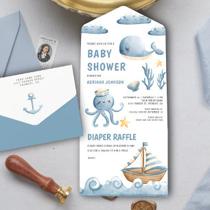 Rustik akvarell söt nautisk baby shower för bebis