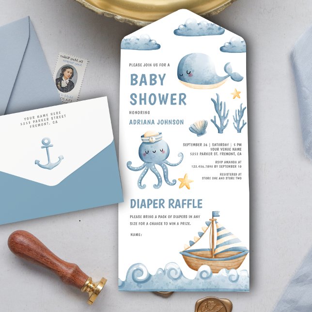 Rustik akvarell söt nautisk baby shower för bebis (Skapare uppladdad)