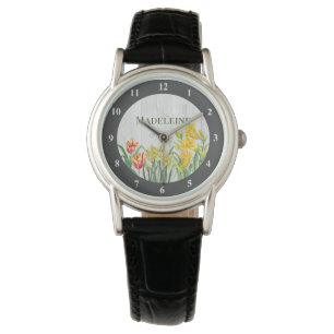 Rustik akvarell vårblommor blomsterkonst armbandsur