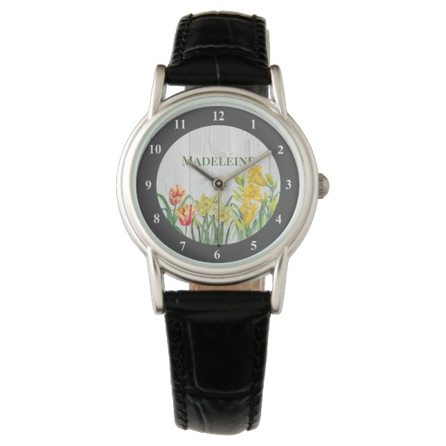 Rustik akvarell vårblommor blomsterkonst armbandsur (Framsida)