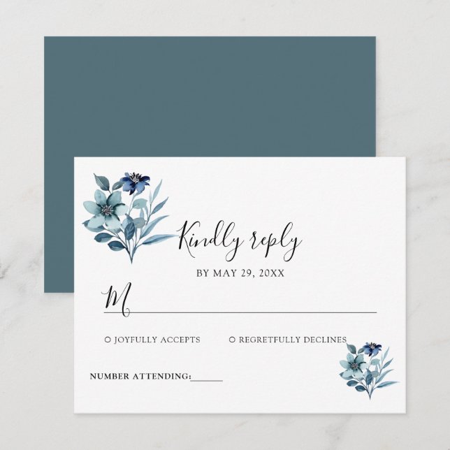 Rustik akvarellillustration Blå blomsterbukett OSA Kort (Fram/baksida)